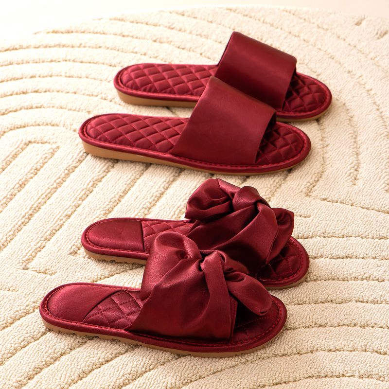 Summer Wedding Slippers Red Couple High-End Morning Robe New Wedding Celebration Bowknot Men And Women_vogvips.com