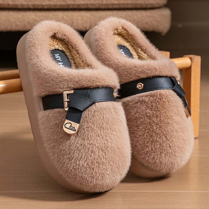 Women's Shoes Furry Slippers For Women Winter Fashionable Outer Wear Cotton Slippers Thick Bottom Non Slip Warm Home Furry Cotton Slippers_vogvips.com