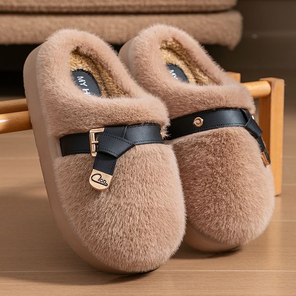 Women's Shoes Furry Slippers For Women Winter Fashionable Outer Wear Cotton Slippers Thick Bottom Non Slip Warm Home Furry Cotton Slippers_vogvips.com