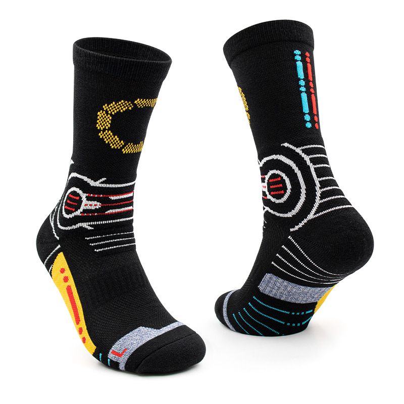 Shoe Accessories Cyberpunk Style Sports Socks Men's Long Tube Trend Graffiti Professional Basketball Socks Towel Bottom Mid Tube Socks_vogvips.com