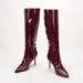 Foreign Trade US Original Large Size Wine Red Patent Leather Pointed Toe Stiletto Heel Belt Buckle Zipper High Tube_vogvips.com
