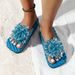 European American Women's Summer Floral-decorated Flip-flops, Macaron-colored Flat Beach Sandals, Breathable,_vogvips.com