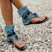 European And American Style Toe Post Flat Roman 2024 Summer New Denim Belt Buckle Large Size High Top Sandals For Women_vogvips.com