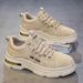 Men's Casual Work Shoes With Thick Non-Slip Rubber Sole, Breathable Synthetic Leather Sneakers For Daily Wear, Round Toe Low-Top Lace-Up Shoes_vogvips.com