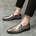 Cross-border Large Size 46 Pointed Toe Shiny Double Buckle For Men, British Casual Hairstylist Leather Shoes_vogvips.com