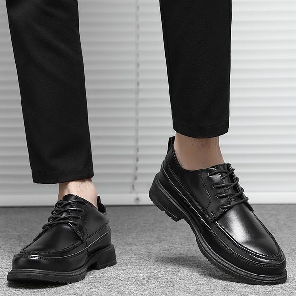 Spring And Summer Men's Leather Business Formal Casual Versatile Korean Style Pointed Toe Thin Wedding Black Work Shoes_vogvips.com
