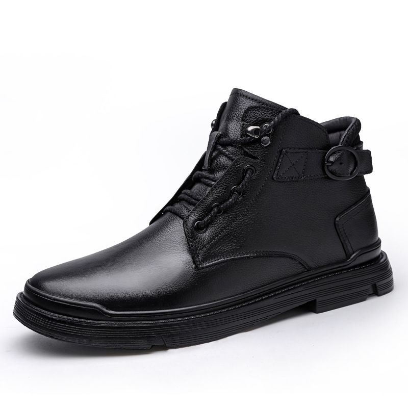 First Layer Cotton Tooling Boots High Top Leather Shoes Leather Splicing Lace Up_vogvips.com