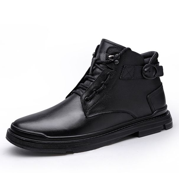 First Layer Cotton Tooling Boots High Top Leather Shoes Leather Splicing Lace Up_vogvips.com