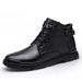 First Layer Cotton Tooling Boots High Top Leather Shoes Leather Splicing Lace Up_vogvips.com
