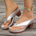 Caual Silver Pu Strap Flip Flop Vintage Round Toe High Heel Slip On Sandal Women 2025 Summer Elegant Shoe For_vogvips.com