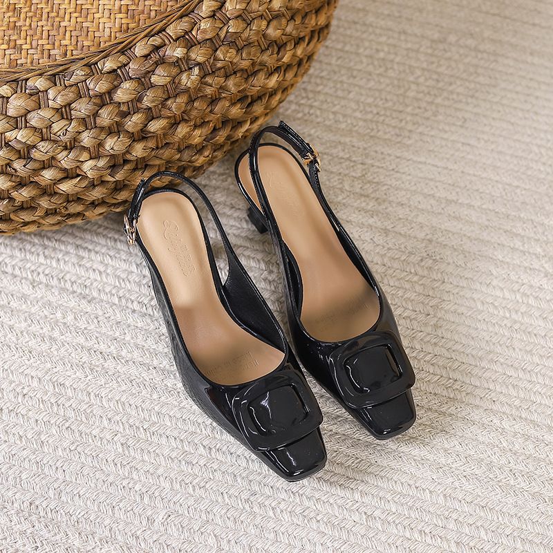 Niche French High Peep Backless Sandals Fairy Style 2025 New Summer Square Toe Single Shoes Thin Heel_vogvips.com