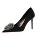 18249-H52 European And American Women's Stiletto Ultra High Heels Satin Shallow Mouth Pointed Toe Rhinestone Rose Flower_vogvips.com