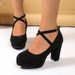 Women's Summer Chunky Heel Suede Cross Strap Dress Shoes European American Style Low Cut plus Size_vogvips.com
