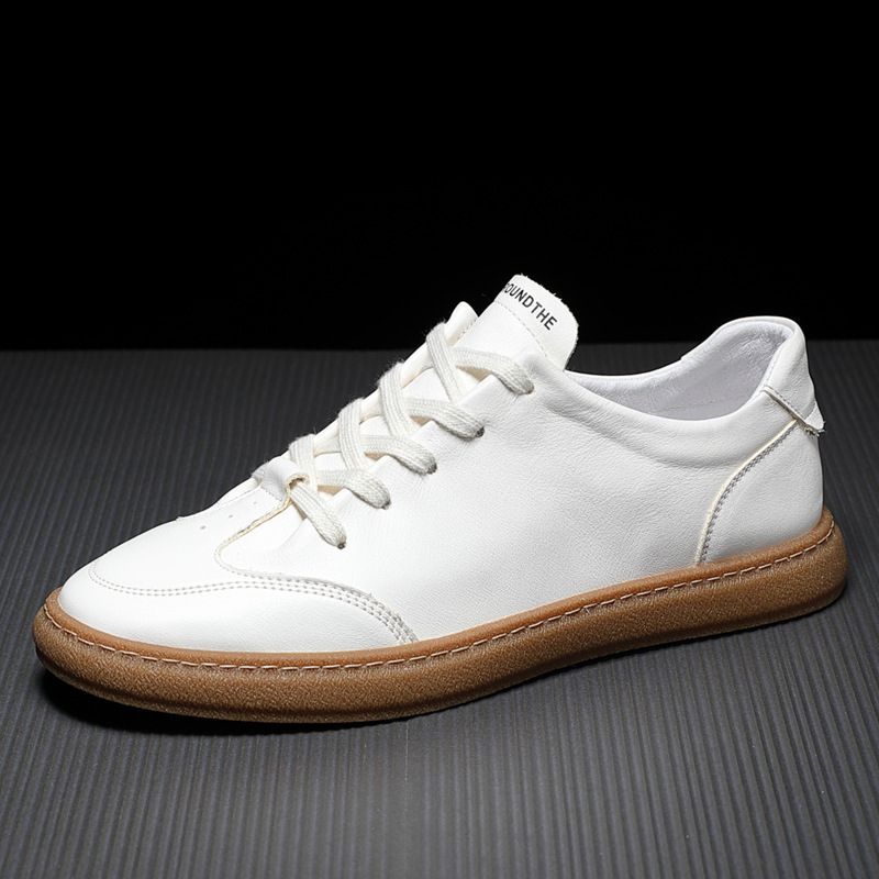 Douyin Livetop Layer Cowhide White Sneakers Korean Style Trendy Casual Versatile Breathable Board Shoes For Men_vogvips.com