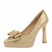 8399-H87 European And American Style Banquet Women's Shoes Waterproof Platform Chunky Heels Pointed Toe Bowknot Patent_vogvips.com