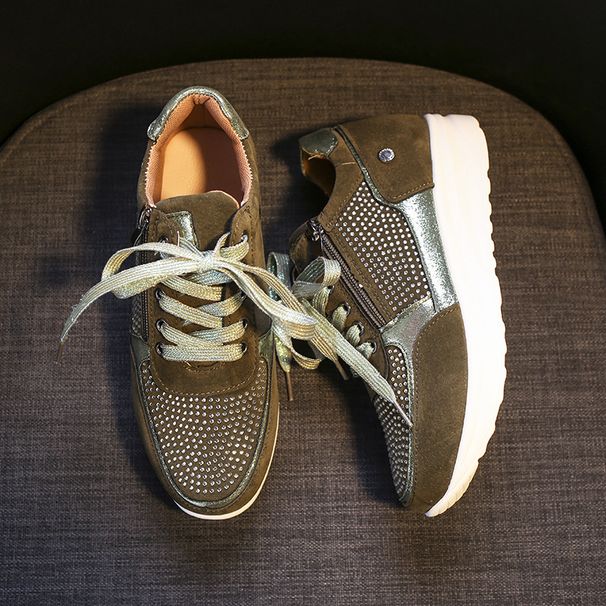 New round head rhinestones lace-up women's single shoes fashion sports shoes_vogvips.com