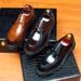 Business leather shoes for men formal leather round head casual bright brown thick soles increase large Head Derby shoes_vogvips.com
