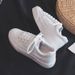 Student Solid Color White For Women 2026 New Leather Surface Four Seasons Casual Shoes Lace-up Low-top Flat Women's_vogvips.com