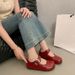 Mary Jane With Round Toe And One-Word Buckle For Women, 2025 Autumn New Style, Shallow Mouth Flat To Match Dresses,_vogvips.com
