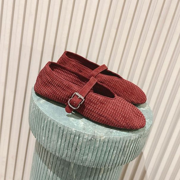 2026Top Quality Round Toe Real Leather Mary Jane Ballet With A Strap Mesh Loafers Womens Ballerina Flat Dress Luxury_vogvips.com