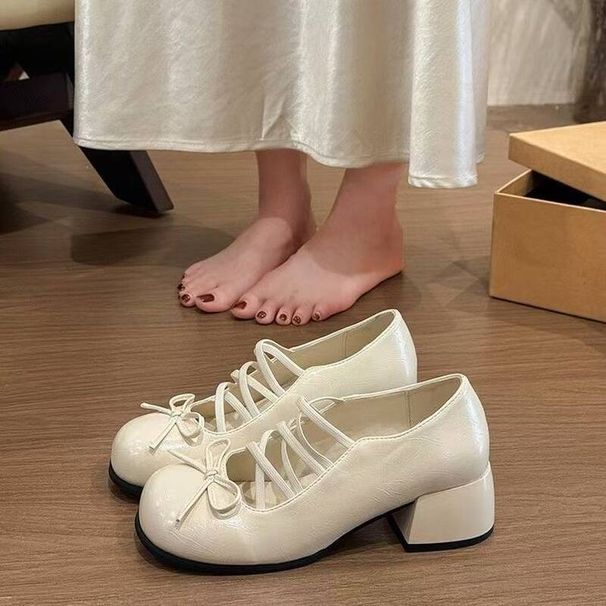 Bow-tie Square-toe Polka Dot Thick-soled Women's Shoes, 2026 New Autumn Style, Retro Versatile Mary Jane Shoes_vogvips.com