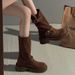 Platform Short Women 2025 New Autumn Winter Suede Western Cowboy Mid-Calf Slim Motorcycle Martin Boots_vogvips.com