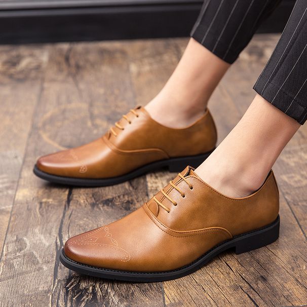 Brogue Carved Korean Style British Trendy Casual Business Formal Leather Men's Breathable Wedding Shoes Large Size_vogvips.com
