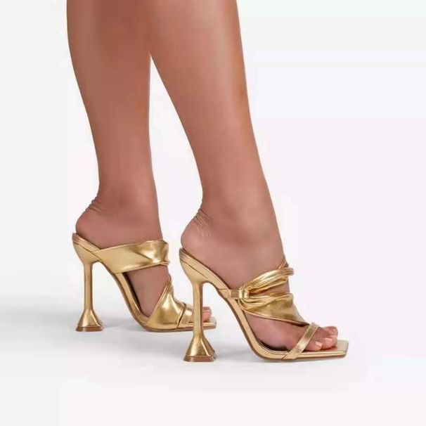 Women's Shoes New Summer Square Head High Heel Sandals Women's Stiletto Sandals Heels ShoesGolden Shoes_vogvips.com