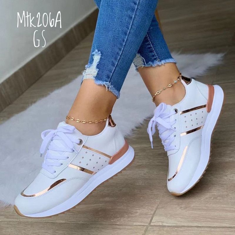 Large Size Thick Bottom Casual Low-Top Sneakers Color Matched Women's Comfortable Synthetic Upper Shoes_vogvips.com