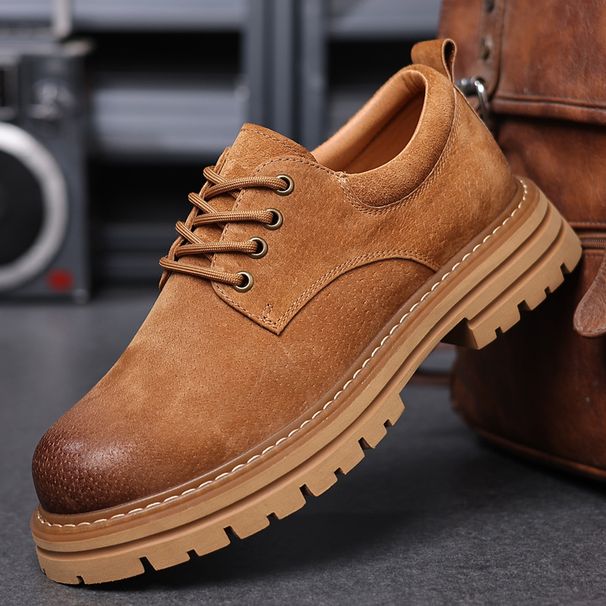 Men's Low-Cut Martin Boots Summer Work Shoes Breathable Retro Chunky Sole Slip-On British Style Casual Boots_vogvips.com