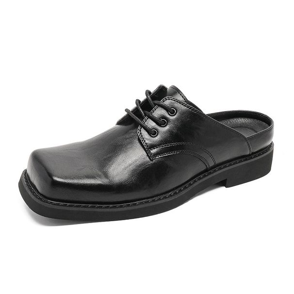3792 Niche Custom Black Square Toe For Men Nightclub Style Korean Version British Casual Leather Trendy Shoes_vogvips.com