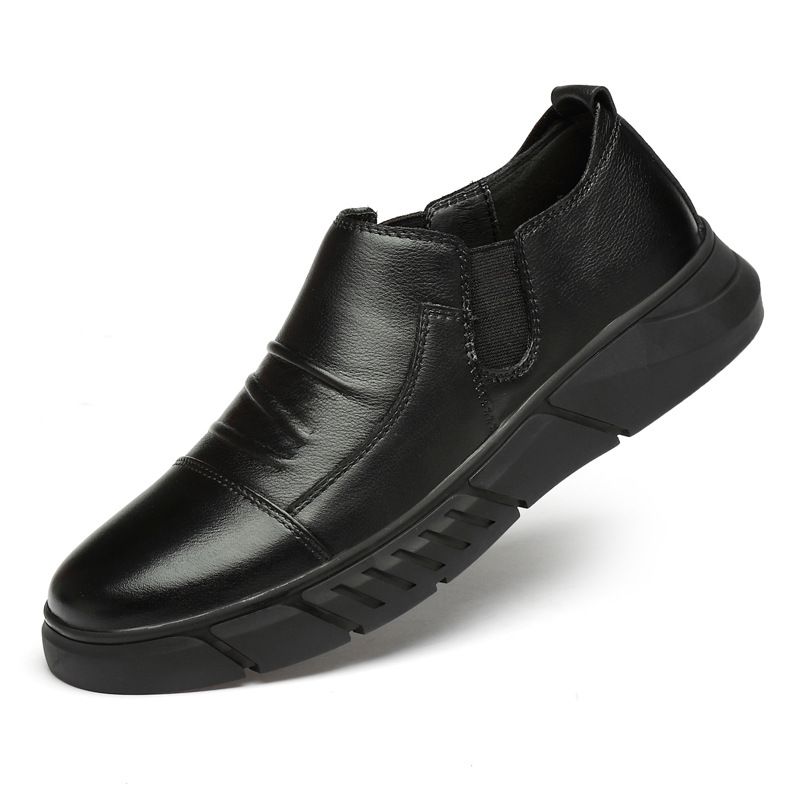 Men's Round Head First Layer Casual Shoes Sleeve Low Heel Leather Shoes Men's Casual Shallow Mouth Leather Shoes_vogvips.com
