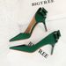 3226-AH36M Korean Fashion Banquet Women's High Thin Heels, Shallow Mouth, Pointed Side Hollow Back Bow Single Shoes_vogvips.com