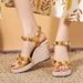 Women's Square Toe Platform Sandals With Studded Strap And Wedge Heel - Breathable Synthetic Leather Summer Shoes For Casual And Party Wear_vogvips.com