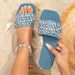 Women's Rhinestone Square Toe Slippers Summer Style Flat Sandals Casual_vogvips.com