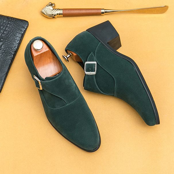 Men's Shoes Plus Size High Heel Leather Shoes Thick Sole Heightening Casual Leather Shoes Trendy Retro Green Leather Shoes_vogvips.com