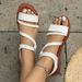 Casual Women's Braided Strap Flat Sandals Open Toe Comfort White Summer Beach Shoes Large Size_vogvips.com
