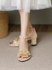 Sweet Fairy Style 2026 Summer New Mid-Heel Chunky Heel Sandals For Women With Rhinestone Detail, Black, Large Size_vogvips.com