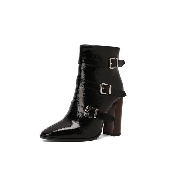 Women Ankle Boots Autumn Winter Short Boots Belt Buckle Pointed Toe Chunky Heel Plus Size Women S Style Short Boots_vogvips.com