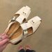 French Resort Style Roman For Women With Belt Buckle, Hollowed-out Low-heeled Genuine Leather Sandals_vogvips.com