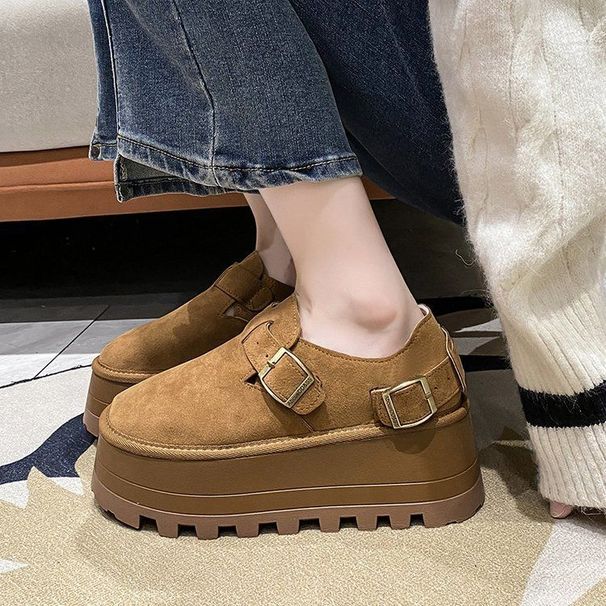2025 Autumn New Fashionable Matte Cover Foot Buckle Low Top Round Head Casual Bacon Cake Thick Bottom Women's Shoes_vogvips.com