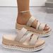 Cross-border Plus Size 2025 Summer New Peep Toe Buckle Wedge For Women One Strap Thick Sole Shiny Women's Sandals_vogvips.com