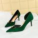 1363-AK81 Women's Shoes Thin High Heel Shallow Mouth Pointed Side Hollow Metal Decoration Thickened Suede Single Shoe_vogvips.com