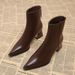 High-End Short For Women, Chunky Heel Pointed Toe Martin High Heels, Ankle Boots, Korean Style Black Slim Boots_vogvips.com