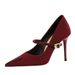 9116-3 Korean Fahion Banquet High Women' Slim Heel Shallow Mouth Corduroy Spliced Pointed One Piece Strap Single_vogvips.com