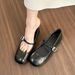 Silver Mary Jane Shallow Mouth Single Shoes For Women 2024 New Korean Style French Chic Flat Soft Sole Slip-On Loafers_vogvips.com