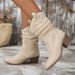 New Fashionable Mid Length Fashion Boots For Women In Plus Size, With Thick Heel And Pleated Cuffs, V-neck, Western_vogvips.com