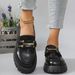 Large Size Thick Soled Black Small Leather Shoes Women's New Slip-on Work Shoes Metal Buckle Loafers_vogvips.com