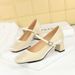 6295 French Small Fragrant Style Square Toe Rhinestone Flat Ribbon Silk Women's Shoes With Thick Mid Heel, Shallow_vogvips.com
