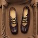 Sheepskin Retro Pleated Square Toe Shoes Cross Strap High Heel Ballet Shoes Pig Nose Thick Heel Mary Jane Shoes_vogvips.com